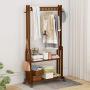 ZHEN GUO Bamboo Garment Rack Coat Tree Free Standing, Hallway Coat and Shoe Rack On Wheels with 2 Tier Storage Shelves, Clothes Hanger Hat Holder for Home and Office (Size : 70cm)
