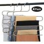 Eityilla S Type Clothes Pants Hangers Stainless Steel Space Saving Hangers 5 Layers Closet Storage Organizer for Jeans Trousers Tie Belt Scarf (4-Pieces)
