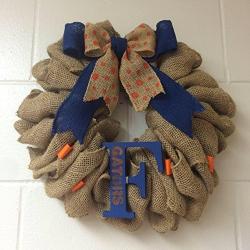 Burlap Gator Wreath Florida Gators F Football Orange and Blue Door Decor Door hanger 14"