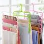 JINBEST Multi-Purpose Clothes Hanger Plastic 5 Layers Pants Trousers Hanger No Slip Storage Hanging Rack Closet Hangers (Green)