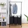 Heize best price Black 3 Bag Home Rolling Laundry Sorter Cart Hamper Clothes Organizer with Hanging Bar Closet System Storage Organizer Garment Rack Clothes Hanger Dry Shelf Heavy Duty(U.S. Stock)