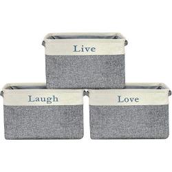 Sorbus Storage Basket Set [Pack 3] Large 15 x 10 x 9 Live Laugh and Love, Big Rectangular Fabric Collapsible Organizer Bins with Carry Handles for Easy Use (Storage Grey Bins - Lowercase Text)