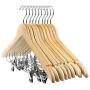 Tosnail 10-Pack Wooden Pant Hanger, Wooden Suit Hangers with Steel Clips and Hooks, Natural Wood Collection Skirt Hangers, Standard Clothes Hangers (Renewed)