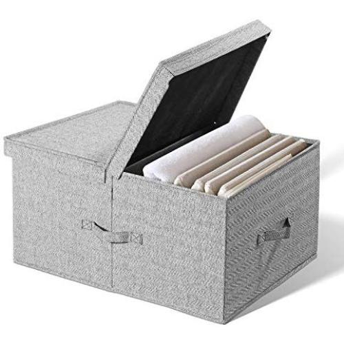 JustRoomy Folding Fabric Storage Boxes Ottoman Bench Foot Rest Toy Boxes with Lift Top Lids Non-woen Compartment Drawers for Bedroom Living Room 21.65x16.55x10.24 inch