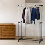 Modern Double Rail Garment Storage Rack, Expandable Rolling Clothes Hanger, Black Modern Double Rail Garment Storage Rack, Expandable Rolling Clothes Hanger, Black