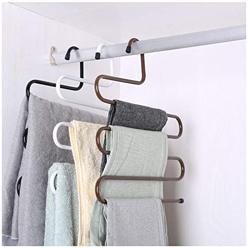 DNJKSA Metal Clothes Hanger 5 Tiers Hanger for Clothes Saves Space Clothes Storage Hanging Hanger for Pants Belt Tie Adult(2 Pieces/Lot)(Random Color)