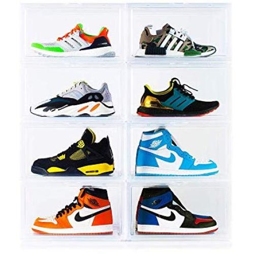 AOTENG STAR Storage Shoes Boxes Womens Mens Sneaker Boxes Plastic Foldable Stackable Shoe Container Clear Closet Shelf Shoe Organize -3 Pack