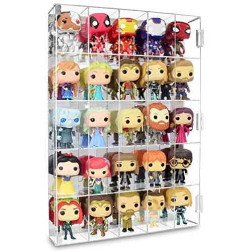 Ikee Design Acrylic Display Mirrored Back Rack Organizer Storage Boxes Dustproof for Figure Display Any Toys and Mini Figures, Rock Stone with 25 Compartments, 15 3/4" W x 3 1/4" D x 21 1/2"