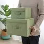 Large Cotton Linen Fabric Folding Storage Boxes Foldable Bins Toys Organizer with Lids and Handles Storage Basket,26X20X17Cm1
