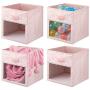 mDesign Soft Fabric Closet Storage Organizer Cube Bin Box, Clear Window and Handle - for Child/Kids Room, Nursery, Playroom, Furniture Units, Shelf - 11" High, 4 Pack - Pink/White Polka Dots
