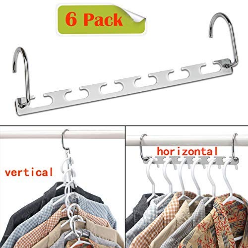 CBTONE 6 Pack Closet Space Saving Hangers, Multi-Purpose Metal Magic Hangers Cascading Hanger Updated Hook Design Metal Hangers for Organizing Wardrobe Clothing Hanger