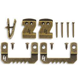 HangZ 34051 Flat Mount Sawtooth Picture Hook and Hanger Kit, 15lb, Antique Brass