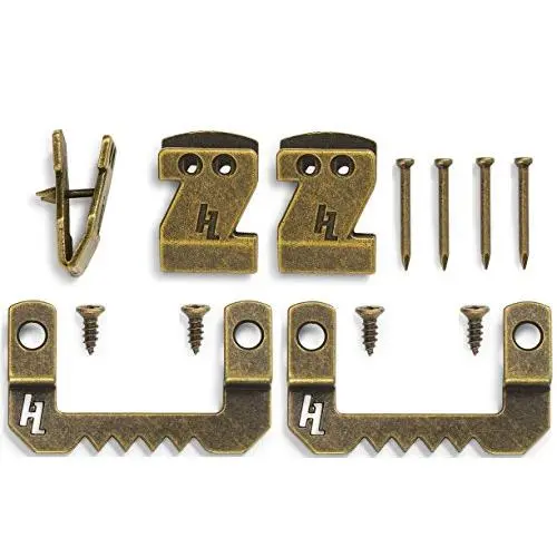 HangZ 34051 Flat Mount Sawtooth Picture Hook and Hanger Kit, 15lb, Antique Brass HangZ 34051 Flat Mount Sawtooth Picture Hook and Hanger Kit, 15lb, Antique Brass