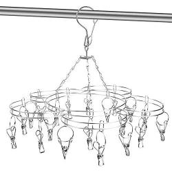 DricRoda Clip and Drip Hanger, Socks Drying Rack Laundry Hangers with 20 Clips, Stainless Steel Drip Hanger Bras Drying Rack for Baby Clothes, Underwear, Pants, Hat, Gloves (Flower)
