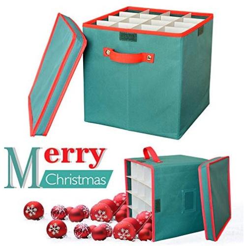 2win2buy Christmas Ornament Storage Boxes Containers Adjustable 64 Compartment Cube Organizer with Dividers Xmas Storage Chest Keeps Holiday Decorations Clean and Dry for Next Season 12x12x12 - Green