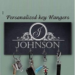 Black White Key Holder for wall, Monogram key holder, Personalized key hanger, Charcoal Key Holder, Key Hanger, Family name Wall Key Rack, Last name key rack, Custom Gift, Wedding Gift, Closing Gift