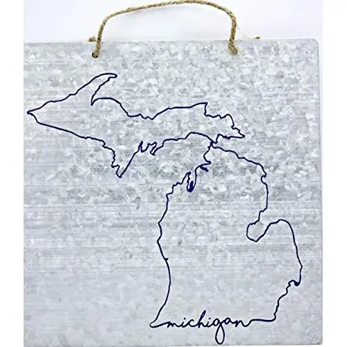 Michigan Vinyl Native Sign on Galvanized Metal with Jute Hanger Michigan Vinyl Native Sign on Galvanized Metal with Jute Hanger