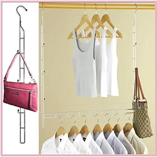 Boottique Heavy Duty Adjustable Closet Doubler - Closet Rod Hanger Doubles Closet Space and Now Stores Accessories- Purses, Handbags, Scarves