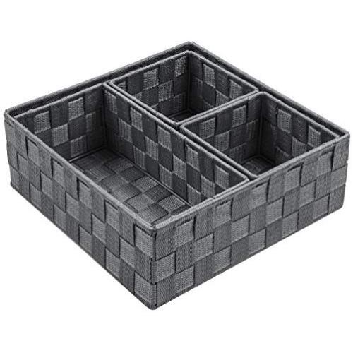 Posprica Woven Storage Boxes Cube Basket Bin Container Tote Organizer Divider for Drawer,Closet,Shelf, Dresser,Set of 4 (Grey)