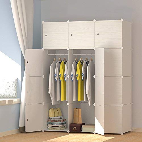 MEGAFUTURE Wooden Pattern Portable Wardrobe Closet for Hanging Clothes, Combination Armoire, Modular Cabinet for Space Saving, Ideal Storage Organizer Cube for Books, Toys, Towels (12-Cube)