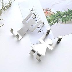 2Pcs Stainless Steel Lovers Shaped Hook Kitchen Bathroom Hanger Clothes Storage Rack Tool (Silver)