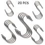 S Shaped Hooks Stainless Steel 5 Size Heavy Duty Hangers for Kitchenware Pan Pots Utensils Clothes Bags Towels Plants Kitchen, Work Shop, Bathroom, Garden 20PCS
