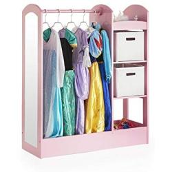 Guidecraft See and Store Dress-up Center ? Pink: Pretend Play Costume Storage Wardrobe for Kids with Mirror & Shelves, Armoire with Bottom Tray, Toddlers Room Furniture