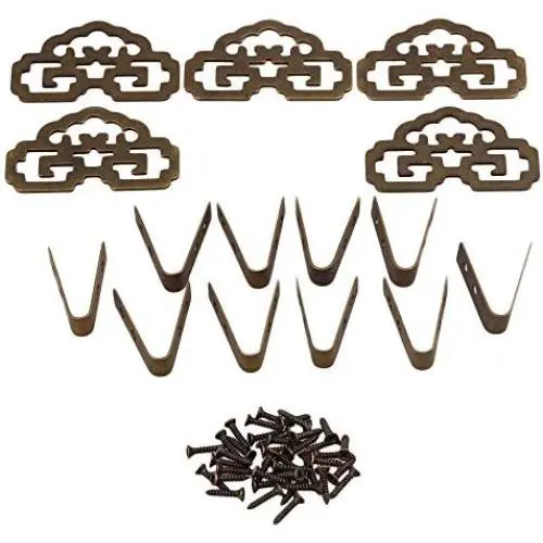 RDEXP 4.8x3cm Chinese Style Classical Painting Picture Frame Hanger Hanging Hooks CYJ020 Antique Bronze with Screws Pack of 5