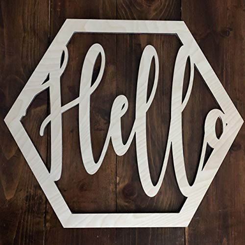 Unfinished Hello Hexagon Door Hanger - Neutral Door Hanger - Everyday Modern Wreath - Modern Welcome Sign - Summer Winter Fall Spring