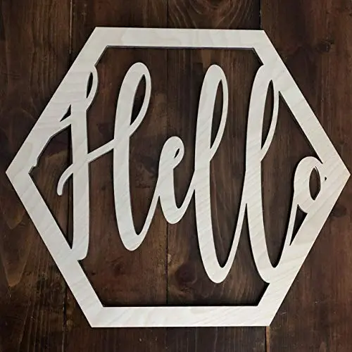 Unfinished Hello Hexagon Door Hanger - Neutral Door Hanger - Everyday Modern Wreath - Modern Welcome Sign - Summer Winter Fall Spring