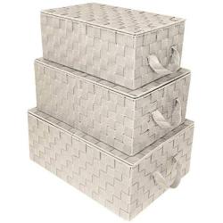 Sorbus Storage Boxes Woven Basket Bin Container Tote Cube Organizer Set Stackable Storage Basket Woven Strap Shelf Organizer Built-in Carry Handles (Woven Lid Baskets - Beige)