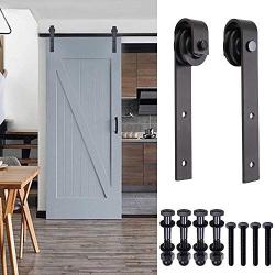 YesHom 2Pcs Steel Sliding Barn Roller Interior Wood Door Wheel Set Hardware Hangers Replacement Bracket J Shape Coffee