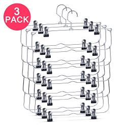 Hasit 6-Tier Skirt Pants Shorts Hangers with Adjustable Clips Space Saving No Slip Hangers Skirt Organizer 3 Pack