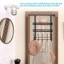 Coat Rack, MILIJIA Over The Door Hanger with Mesh Basket, Detachable Storage Shelf for Towels, Hats, Handbags, Coats (Black-2 Layer)