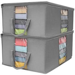 Sorbus Foldable Storage Bag Organizers, Large Clear Window & Carry Handles, Great for Clothes, Blankets, Closets, Bedrooms, and More (Gray)