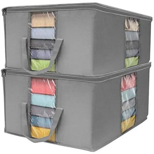 Sorbus Foldable Storage Bag Organizers, Large Clear Window & Carry Handles, Great for Clothes, Blankets, Closets, Bedrooms, and More (Gray)