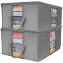 Sorbus Foldable Storage Bag Organizers, Large Clear Window & Carry Handles, Great for Clothes, Blankets, Closets, Bedrooms, and More (Gray)