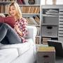 InStorages Collapsible File Boxes Storage Organizer with Lid，Decorative Linen Filing and Letter/Legal Storage Bins Grey(2 Pack)