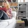 InStorages Collapsible File Boxes Storage Organizer with Lid，Decorative Linen Filing and Letter/Legal Storage Bins Grey(2 Pack)