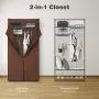 LANGRIA Heavy-Duty Zip Up Closet Shoe Organizer with Detachable Brown Cloth Cover Wardrobe Metal Storage Clothes Rack Armoire with 4 Shelves and 2 Hanging Rods Max Load 463 lbs.
