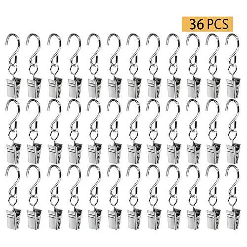 Kissmi 36 Pack Stainless Steel Curtain Clips,String Party Light Hanger,Outdoor Activity Wire Holder for Photos