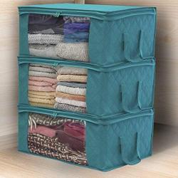 Sorbus Foldable Storage Bag Organizers, Large Clear Window & Carry Handles, Great for Clothes, Blankets, Closets, Bedrooms, and More (3-Pack, Aqua)