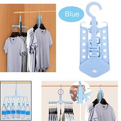 Multifunctional Clothes Hanger Wardrobe Organizer Fold Space Saving 360 Degree Swivel Hook Durable Travel Portable Hangers Magical Household Hook Non-Slip Suit Hangers Hold Up 30 Lbs (Blue)