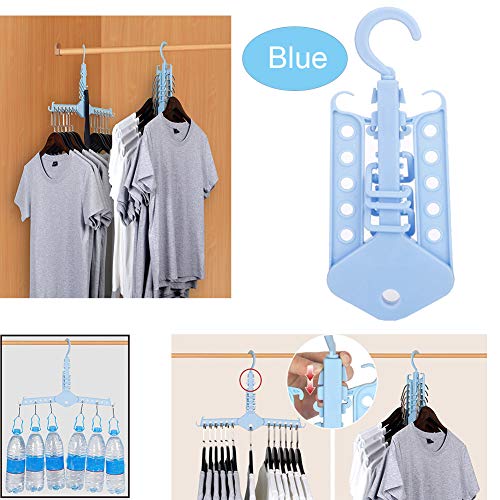 Multifunctional Clothes Hanger Wardrobe Organizer Fold Space Saving 360 Degree Swivel Hook Durable Travel Portable Hangers Magical Household Hook Non-Slip Suit Hangers Hold Up 30 Lbs (Blue)