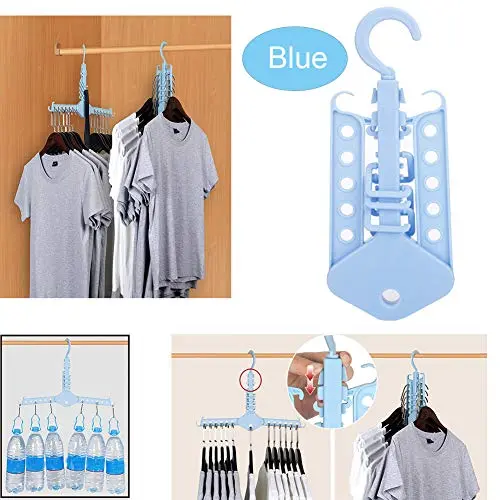 Multifunctional Clothes Hanger Wardrobe Organizer Fold Space Saving 360 Degree Swivel Hook Durable Travel Portable Hangers Magical Household Hook Non-Slip Suit Hangers Hold Up 30 Lbs (Blue)