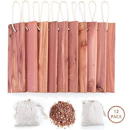 GOGOUP Cedar Blocks for Clothes Storage, Hanger & Chips Bag with Light Cedar Fragrance Odor Protection for wardrobes Closets and Drawers Freshener Clothes 12-Pack