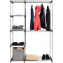 Tangkula Closet Double Rod Freestanding Heavy Duty Steel Frame Multi-Shelves Organizer Garment Rack Portable Clothes Hanger Storage Rack Home Washroom Storage Organizer