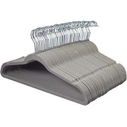 CLFAF Velvet Hangers, Heavyduty Non Slip Hangers Hook Swivel 360° Space Saving Clothes Hangers-Gray 100-pack