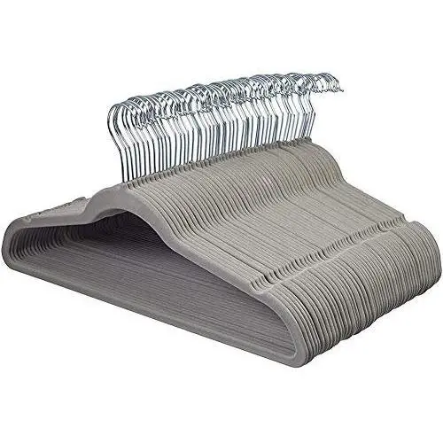 CLFAF Velvet Hangers, Heavyduty Non Slip Hangers Hook Swivel 360° Space Saving Clothes Hangers-Gray 100-pack