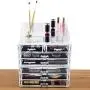 Ikee Design Acrylic Cosmetics Makeup and Jewelry Storage Case Display, Space- Saving, Stylish Acrylic Bathroom Case Great for Lipstick, Nail Polish, Brushes, Jewelry and More, Clear